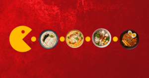 Discover the World of Noodles and Pho with VIFON (pacman eating bowls of ramen, pho and porridge)