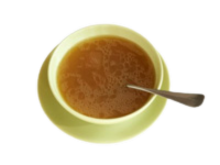 Savory Asian-style broth in a bowl with spoon – rich umami base perfect for ramen, pho, and instant noodle soups.