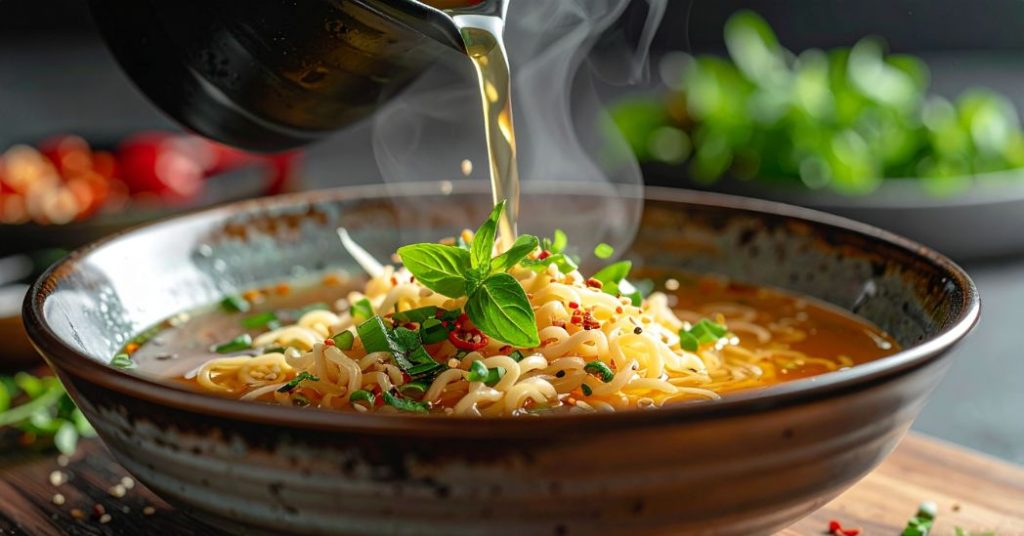 instant pho – Vifon pho noodles soaking in authentic broth