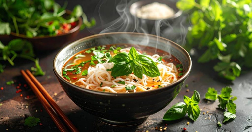 rice noodles – authentic pho with soft rice noodles and herbs